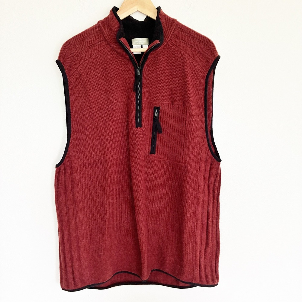 The Territory Ahead Sweater Vest Mens L Rust Lambswool Quarter Zip Pullover